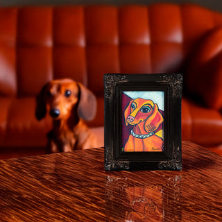 Dachshund Pawcasso - 3.5" x 5" Framed Canvas