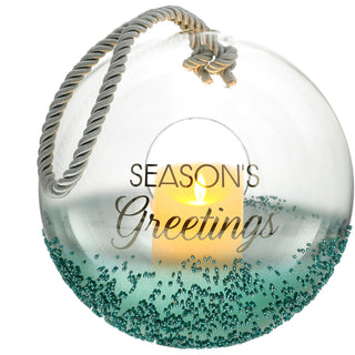 Season's Greetings 9.5" Emerald Beaded Glass Lantern