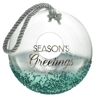 Season's Greetings 9.5" Emerald Beaded Glass Lantern