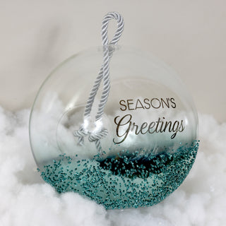 Season's Greetings 9.5" Emerald Beaded Glass Lantern