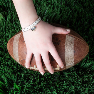 Football Mom White Enamel Bangle Bracelet with Heart Charm