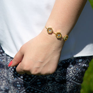 Crystal Gold Hexagon - 2" - 3" Austrian Crystal Drawstring Bracelet