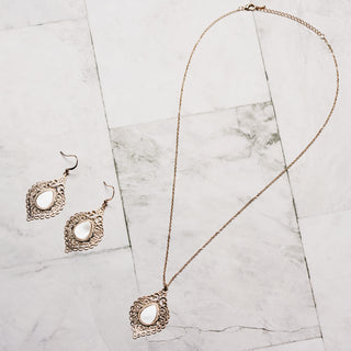 Rose Gold Lace Leaf Mother of Pearl Earrings