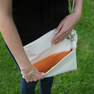 White 12.5" x 1" x8" Fold Over Clutch
