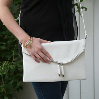 White 12.5" x 1" x8" Fold Over Clutch