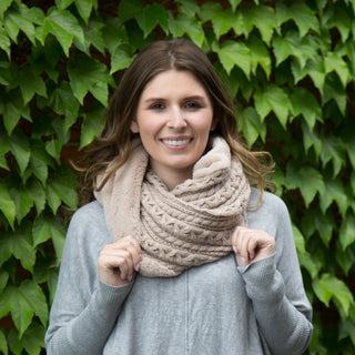 Winter Cream Cable Knit & Faux Fur Infinity Scarf
