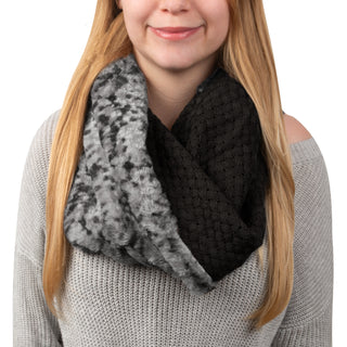 Warm Brown Weave Knit & Faux Fur Infinity Scarf