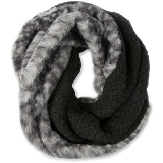 Warm Brown Weave Knit & Faux Fur Infinity Scarf