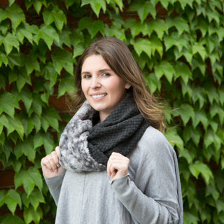 Warm Brown Weave Knit & Faux Fur Infinity Scarf