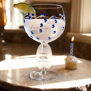 Blue Sprouts 24 oz Hand Decorated Glass