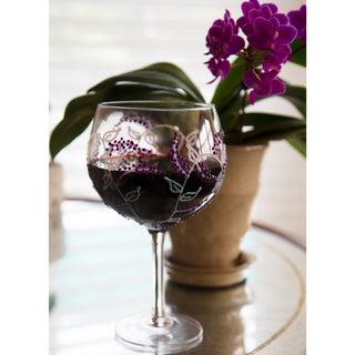 Purple Flowers 24 oz Hand Decorated Glass