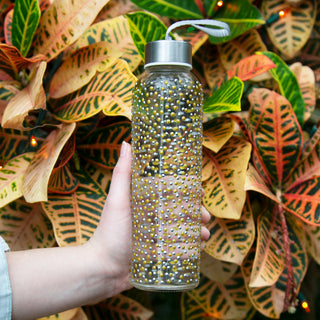 Gold & Silver Dots 16.5 oz Hand Decorated Glass Water Bottle