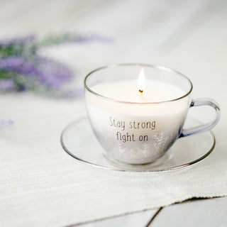 Stay Strong 6 oz - 100% Soy Wax Teacup Candle with Saucer Scent: Fresh Cotton