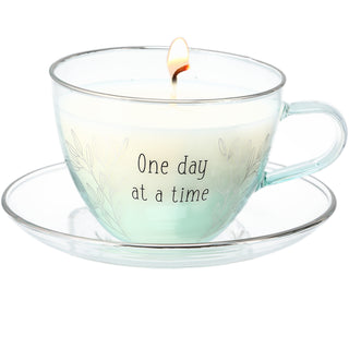 One Day 6 oz - 100% Soy Wax Teacup Candle with Saucer Scent: Fresh Cotton