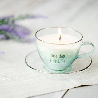 One Day 6 oz - 100% Soy Wax Teacup Candle with Saucer Scent: Fresh Cotton