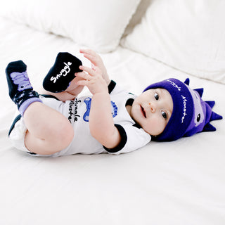 Purple Snuggle Monster 0-12 Month Non-slip Baby Socks
