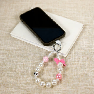 Pink Bow Beaded Hands-Free Wrist Strap
