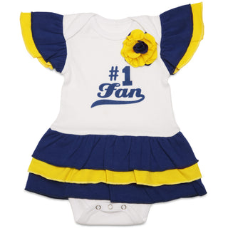 Blue & Gold #1 Fan Onesie Dress 0-6 Months