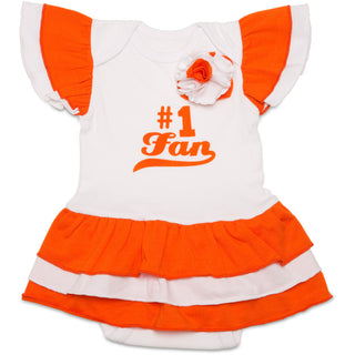 Orange & White #1 Fan Onesie Dress 0-6 Months