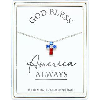 God Bless 16" - 18" Rhodium Plated Crystal Necklace