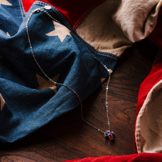 God Bless 16" - 18" Rhodium Plated Crystal Necklace