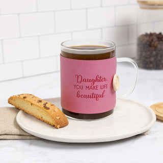 Daughter 16 oz Wrapped Glass Mug with Coaster Lid