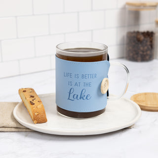 Lake 16 oz Wrapped Glass Mug with Coaster Lid