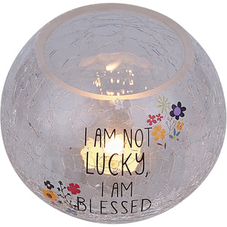 Blessed 5" Crackled Glass Votive Holder