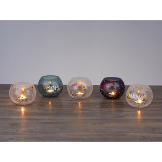 Blessed 5" Crackled Glass Votive Holder