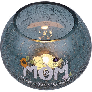 Mom 5" Crackled Glass Votive Holder