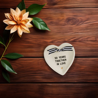 50th Anniversary 4.5" x 4.5" Heart-Shaped Keepsake Dish