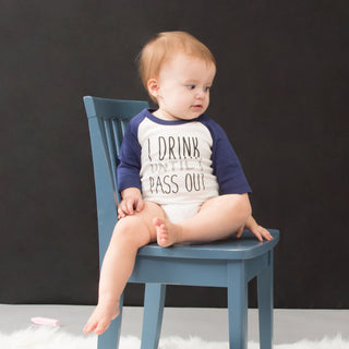 Pass out 12-24 Months 3/4 Length Navy Sleeve Onesie