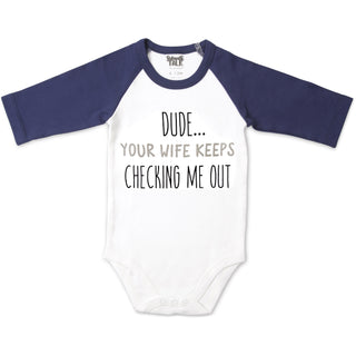 Dude 6-12 Months 3/4 Length Navy Sleeve Onesie