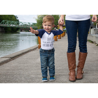 Dude 6-12 Months 3/4 Length Navy Sleeve Onesie