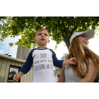 Dude 6-12 Months 3/4 Length Navy Sleeve Onesie