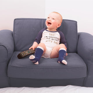 Game with Dad 12-24 Months 3/4 Length Navy Sleeve Onesie