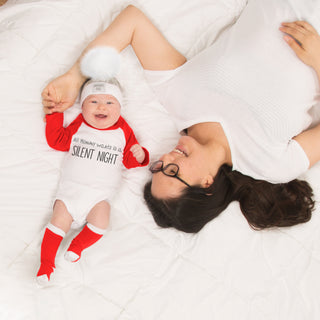 Silent Night 12-24 Months 3/4 Length Red Sleeve Onesie