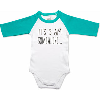 5 AM 12-24 Months 3/4 Length Teal Sleeve Onesie