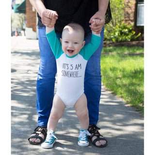 5 AM 12-24 Months 3/4 Length Teal Sleeve Onesie
