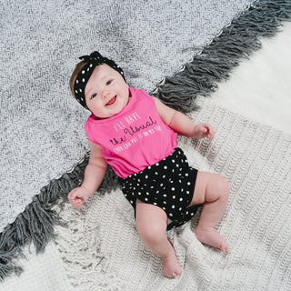 The Usual 6-12 Months Pink & Black Romper with Headband