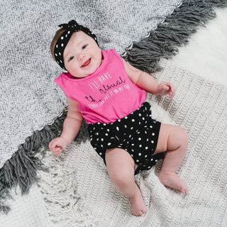 The Usual 6-12 Months Pink & Black Romper with Headband