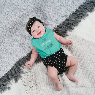 Look Too Good 6-12 Months Teal & Black Romper with Headband