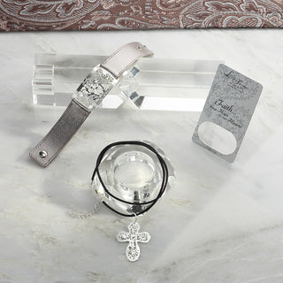 Faith Bracelet 8.5" x 1" Silver Leather