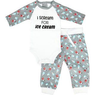 I Scream 6-12 Months Gray Bodysuit & Pants Set