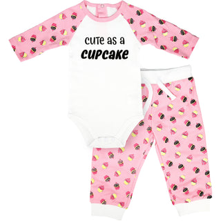 Cute as a Cupcake 6-12 Months Pink Bodysuit & Pants Set