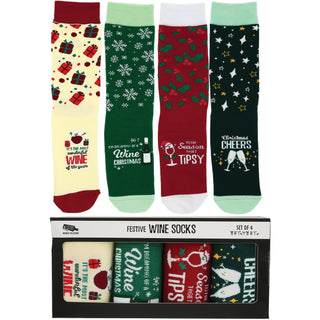 Christmas Wine M/L Unisex Crew Socks (Set of 4 )