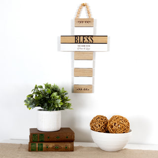 Bless 9.75" x 18" Hanging Cross Plaque