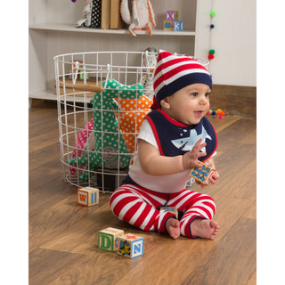 Red and Navy Stripe One Size Fits All Baby Hat