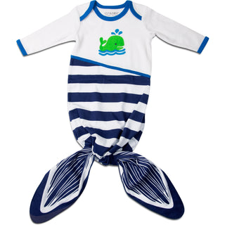 Navy and White Whale 0-9 Months Knotted Onesie