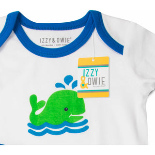 Navy and White Whale 0-9 Months Knotted Onesie
